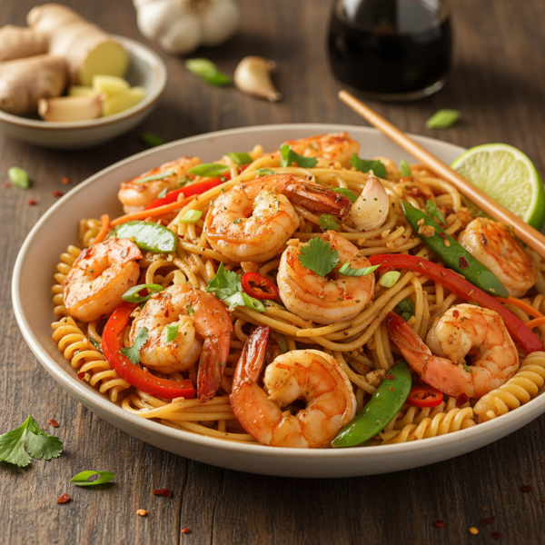 Ginger Garlic Shrimp Pasta Stir Fry recipe