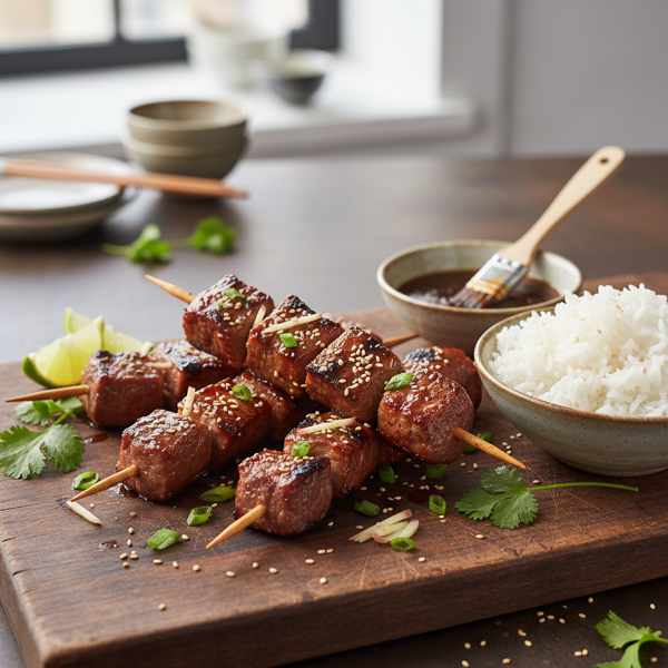 Ginger & Soy Marinated Beef Teriyaki Skewers recipe