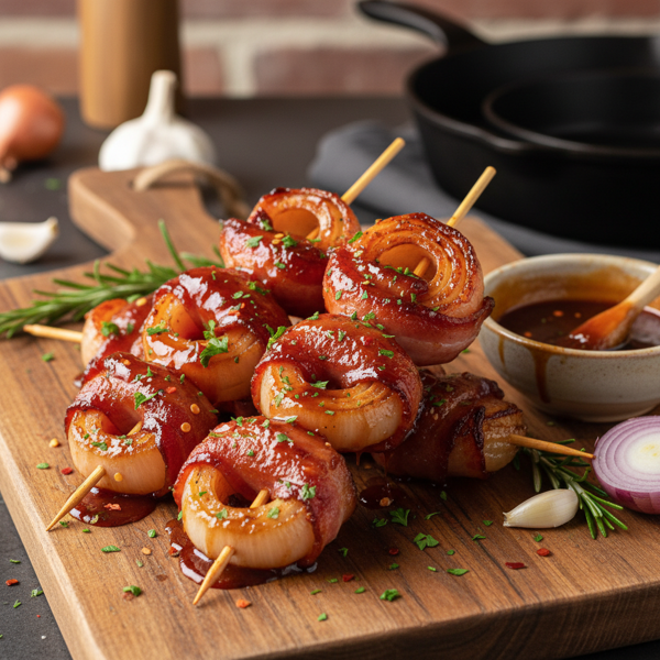 Glazed Bacon-Wrapped Onion Skewers recipe