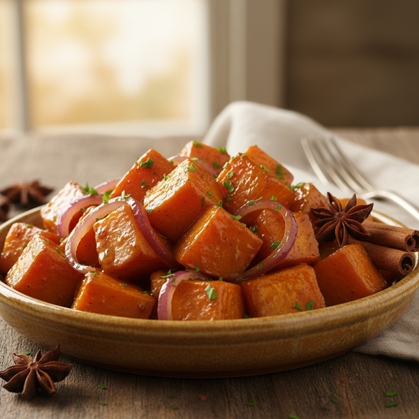 Glazed Caramelized Sweet Potatoes with Onions recipe