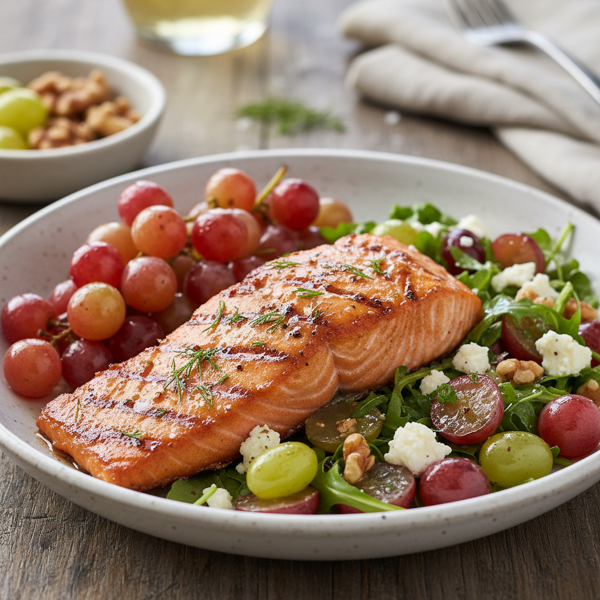 Glazed Salmon with Roasted Grape Salad recipe