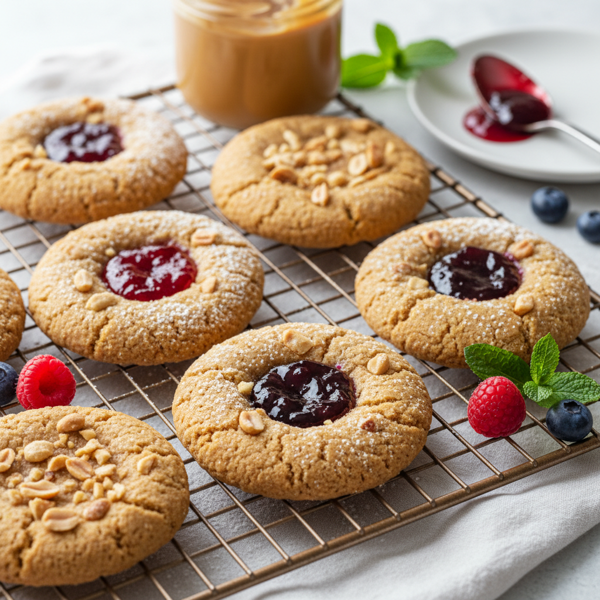 Gluten-Free Peanut Butter Jelly Thumbprint Cookies recipe