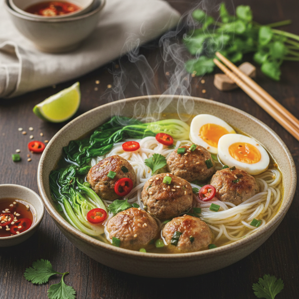 Gluten-Free Pork Meatball Soup with Rice Noodles recipe