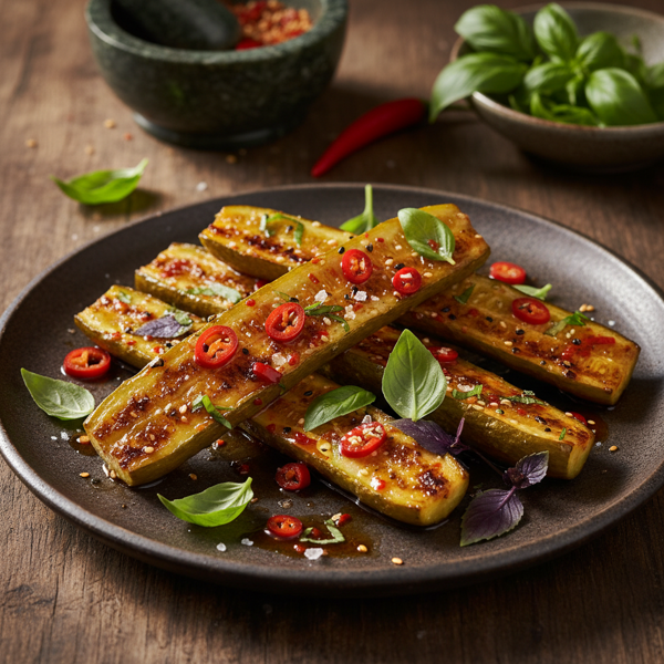 Golden-Charred Cucumber with Chili and Basil recipe