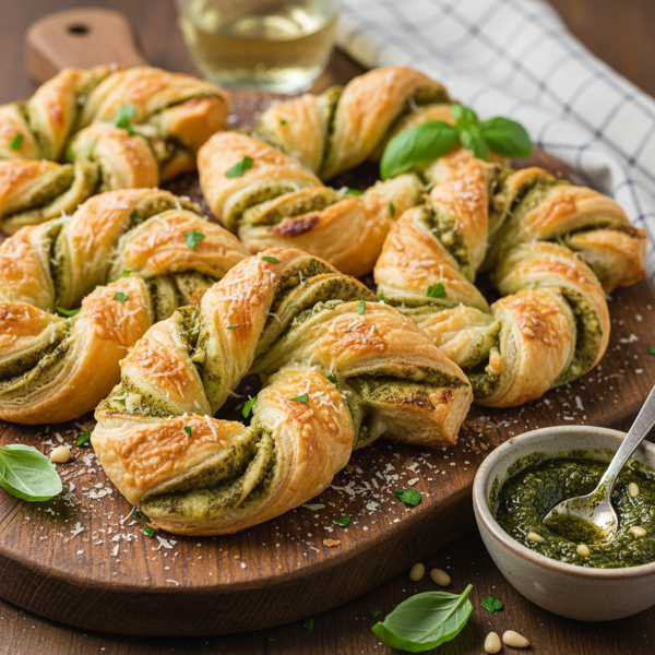 Golden Cheese Puff Twists with Pesto recipe