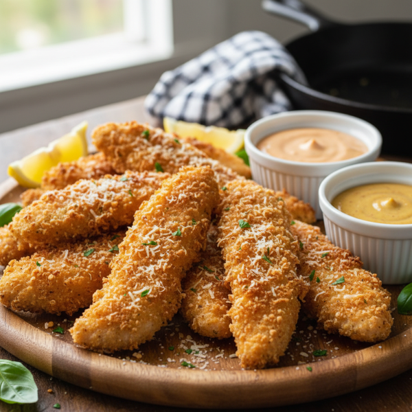 Golden Crispy Parmesan Chicken Strips recipe