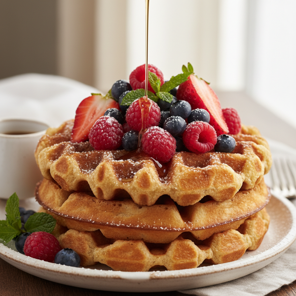 Golden Crispy Waffles with Fresh Berry Topping recipe