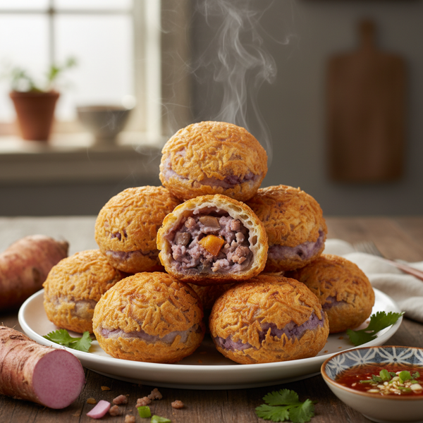 Golden Deep-Fried Taro and Yam Puffs recipe