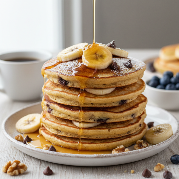 Golden Fluffy Banana Muffin Pancakes recipe