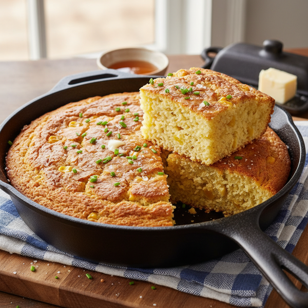Golden Fluffy Cornbread in a Cast Iron Skillet recipe