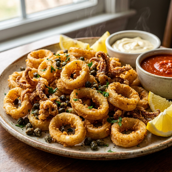 Golden Fried Calamari with Crisped Capers recipe