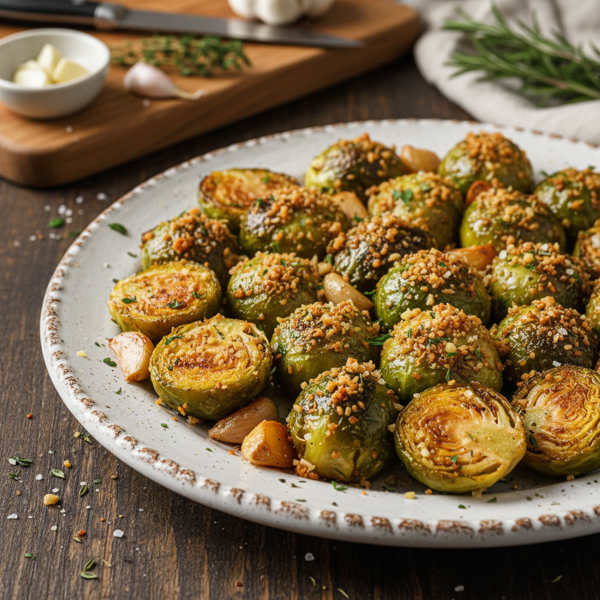 Golden Garlic Roasted Brussels Sprouts recipe