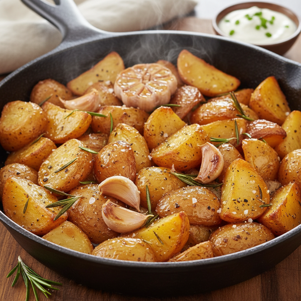 Golden Garlic Rosemary Skillet Potatoes recipe