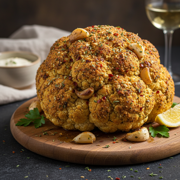 Golden Herb-Infused Roasted Garlic Cauliflower recipe