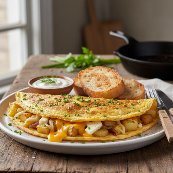 Golden Potato and Cheese Delight Omelette recipe