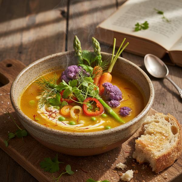 Golden Saffron & Seasonal Vegetable Soup recipe