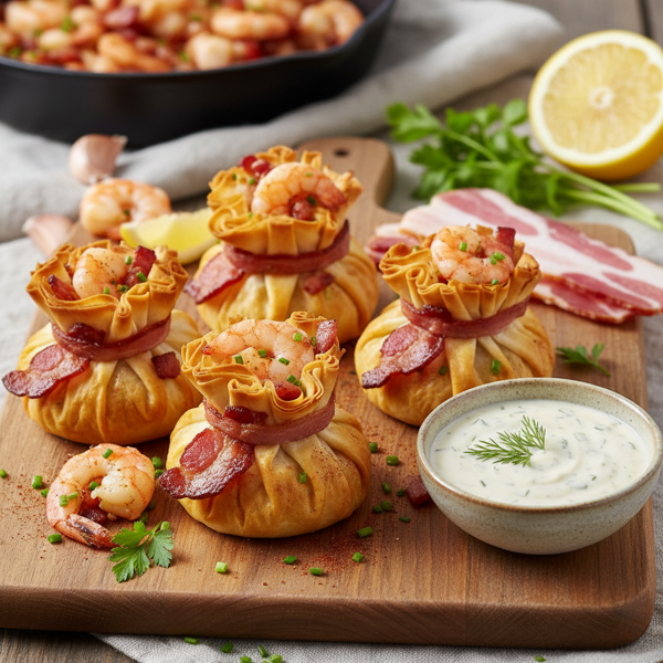 Golden Shrimp and Bacon Purses recipe