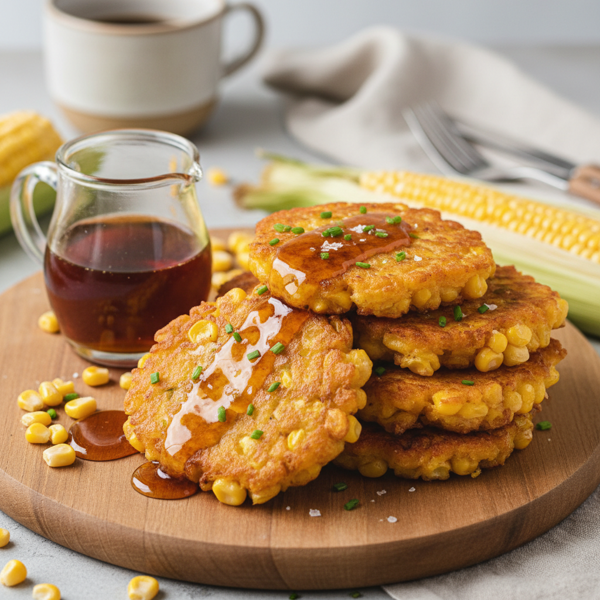 Golden Sweet Corn Fritters with Maple Drizzle recipe