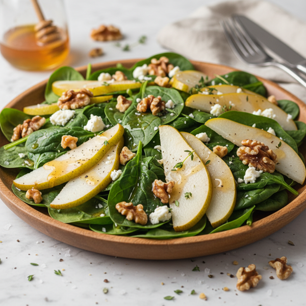 Gorgonzola, Pear, and Walnut Spinach Salad with Honeyed Vinaigrette recipe
