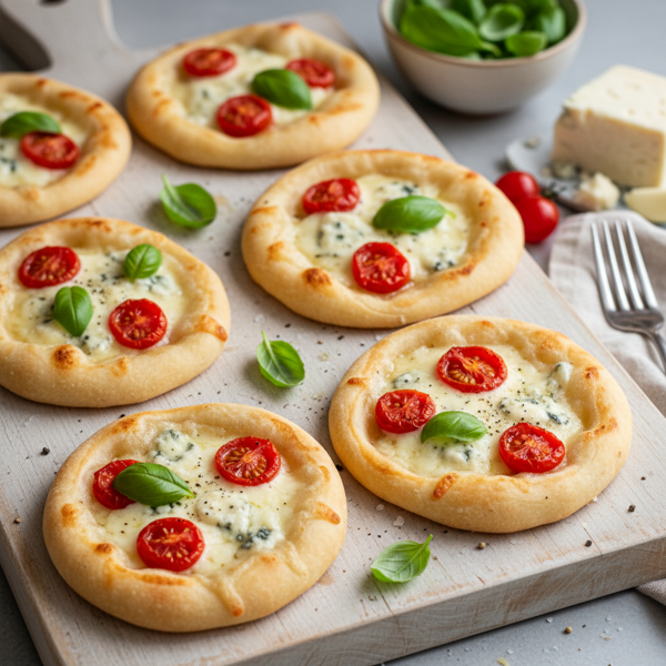 Gorgonzola and Tomato Pizzettes with Fresh Basil recipe