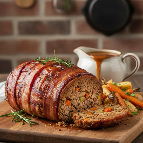 Gourmet Bacon-Wrapped Farmhouse Meatloaf recipe