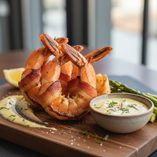 Gourmet Bacon-Wrapped Shrimp with Creamy Bearnaise Dip recipe