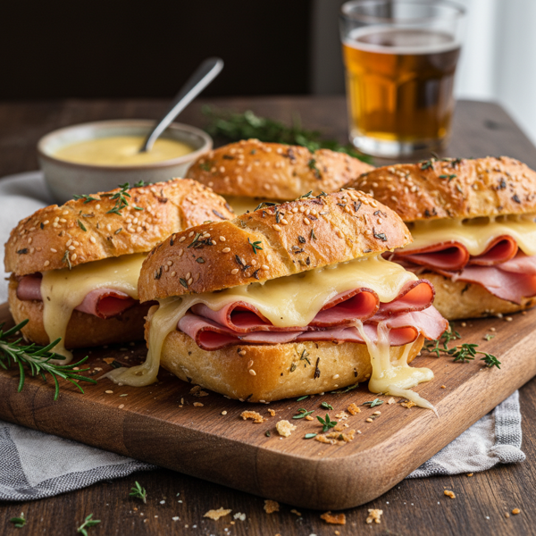 Gourmet Baked Ham and Swiss Sandwiches recipe