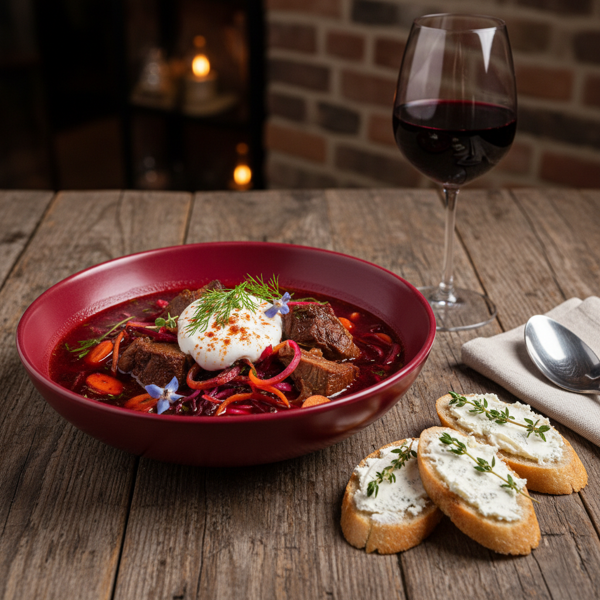 Gourmet Beetroot Borscht with Oxtail & Hen recipe