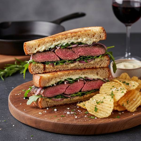 Gourmet Bistro Steak Sandwich with Garlic-Infused Potato Chips recipe
