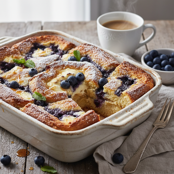 Gourmet Blueberry Cream Cheese French Toast Bake recipe