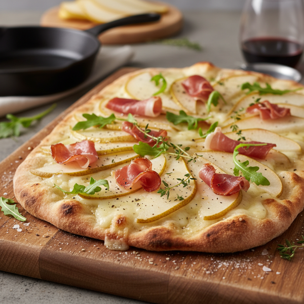 Gourmet Brie, Pear, and Prosciutto Flatbread recipe