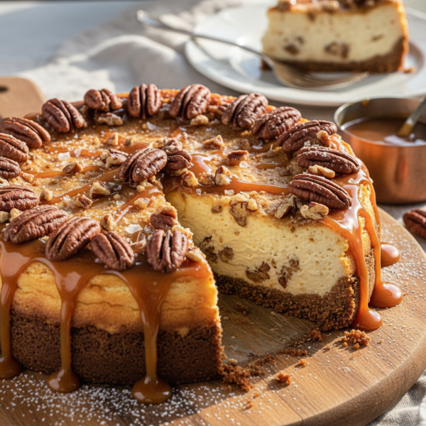 Gourmet Butter Pecan Caramel Delight Cheesecake recipe