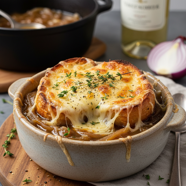 Gourmet Caramelized Onion Soup au Gratin recipe