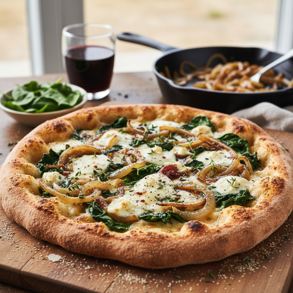 Gourmet Caramelized Onion & Spinach Pizza recipe