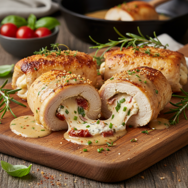 Gourmet Cheese-Stuffed Chicken Rolls recipe