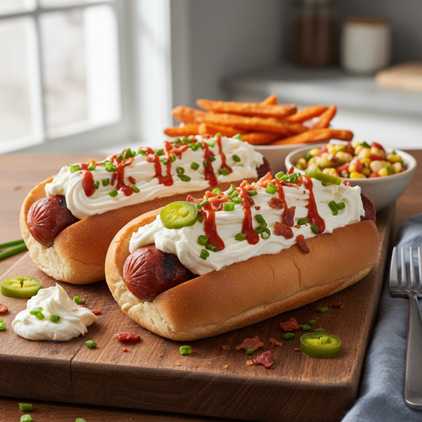 Gourmet Cream Cheese Smothered Hot Dogs recipe