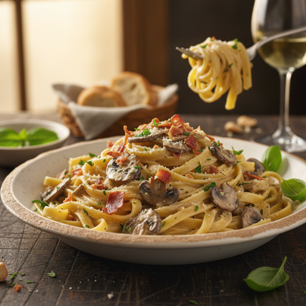 Gourmet Creamy Garlic Mushroom Pasta with Prosciutto recipe