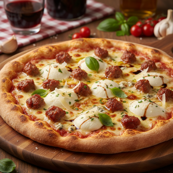 Gourmet Four Cheese and Sausage Pizza recipe