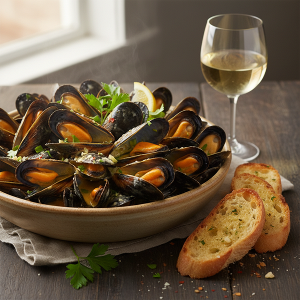 Gourmet Garlic White Wine Mussels recipe