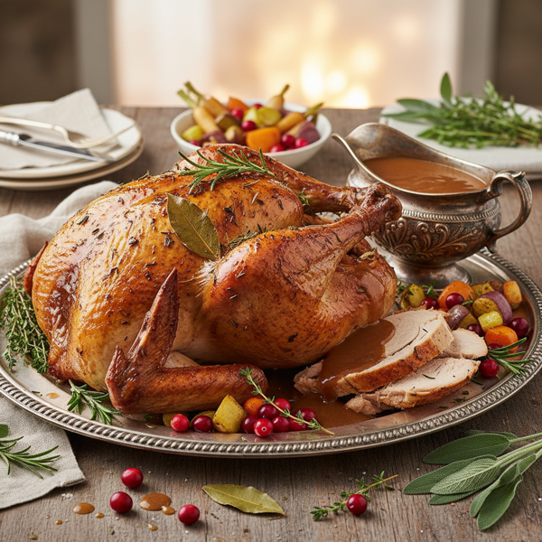 Gourmet Herb-Brined Roasted Turkey with Rich Pan Gravy recipe