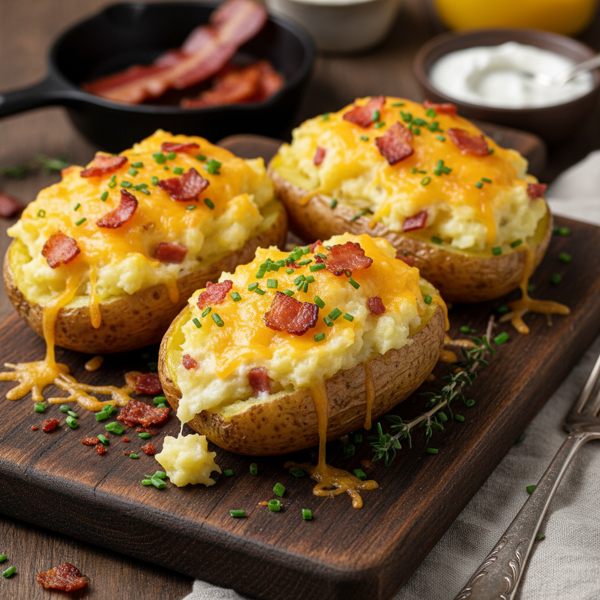 Gourmet Loaded Twice-Baked Potatoes with Bacon, Cheddar, and Chives recipe