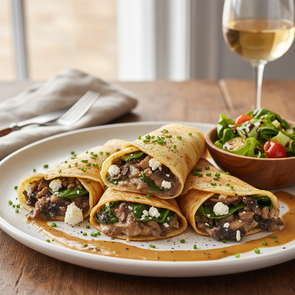 Gourmet Mushroom, Spinach & Goat Cheese Crepes recipe