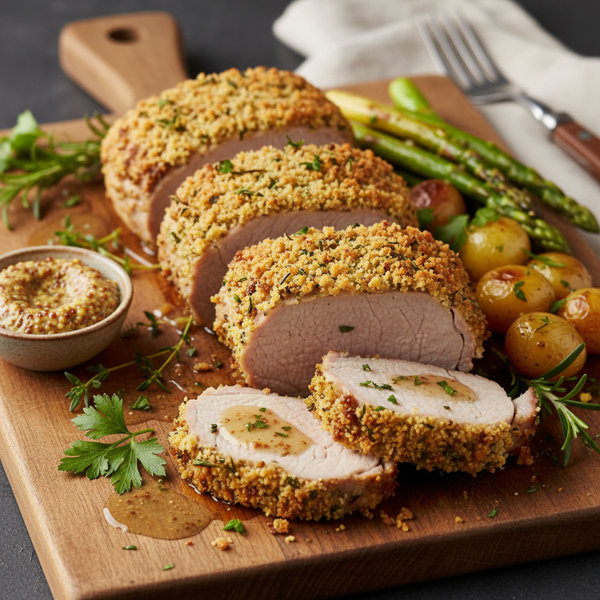 Gourmet Mustard-Crusted Pork Tenderloins with Herb Breadcrumbs recipe