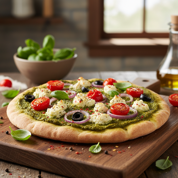 Gourmet Pesto Feta Pita Pizza recipe