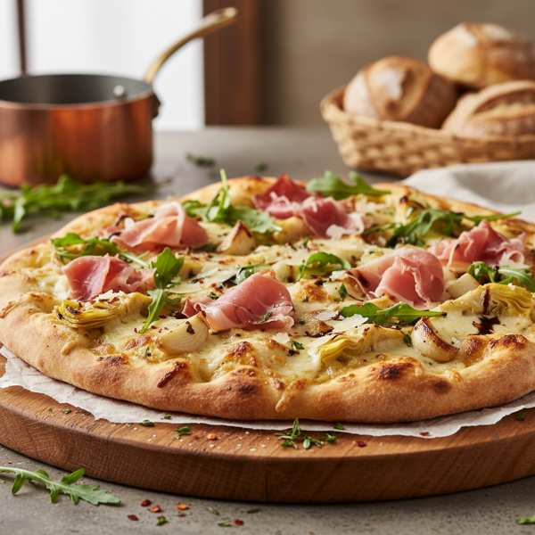 Gourmet Roasted Garlic, Artichoke, and Prosciutto Flatbread recipe