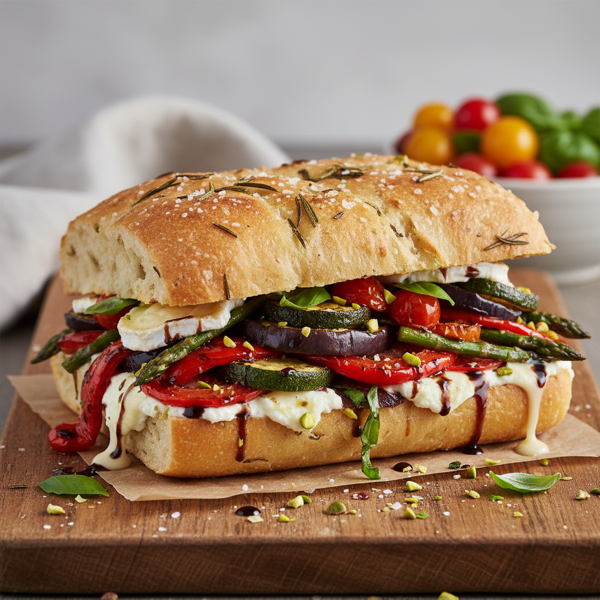 Gourmet Roasted Vegetable Focaccia Sandwich recipe
