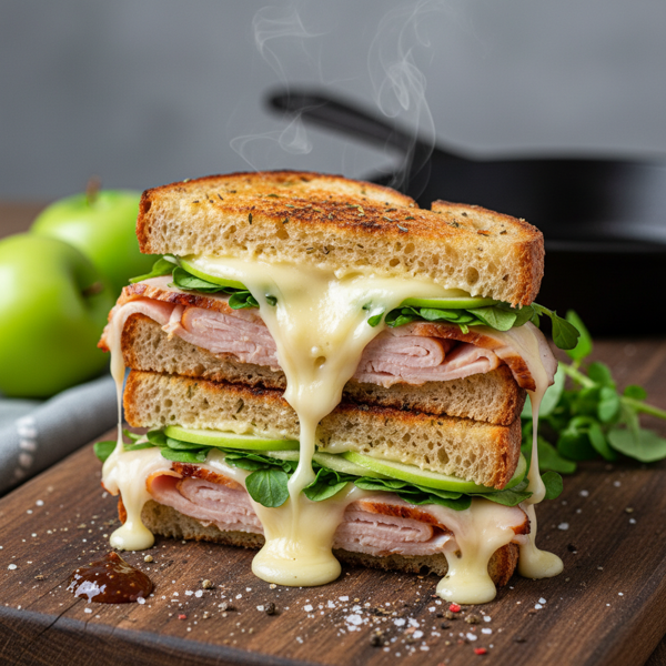Gourmet Smoked Turkey & Brie Melt with Green Apple and Watercress recipe