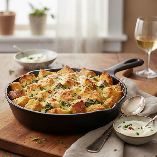 Gourmet Spinach and Artichoke Bread Pudding recipe