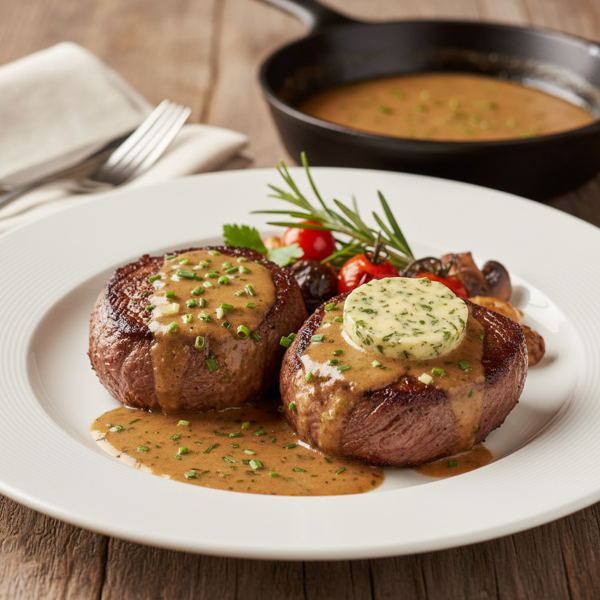Gourmet Steak Diane with Herb Butter Sauce recipe