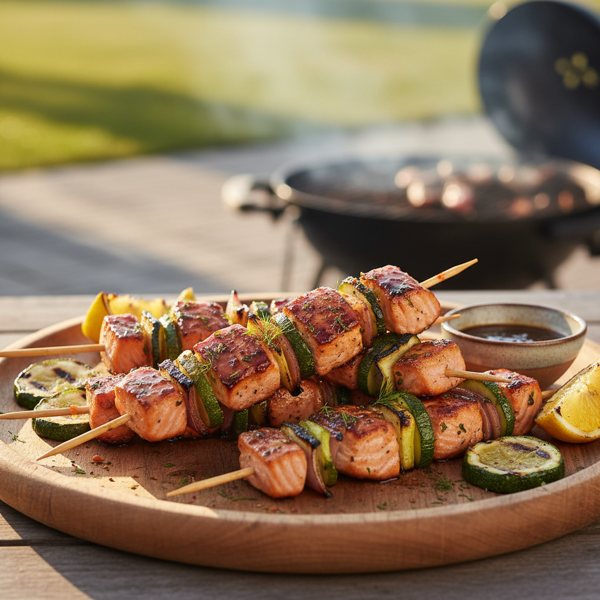 Gourmet Sweet & Smoky Salmon Skewers with Zucchini recipe